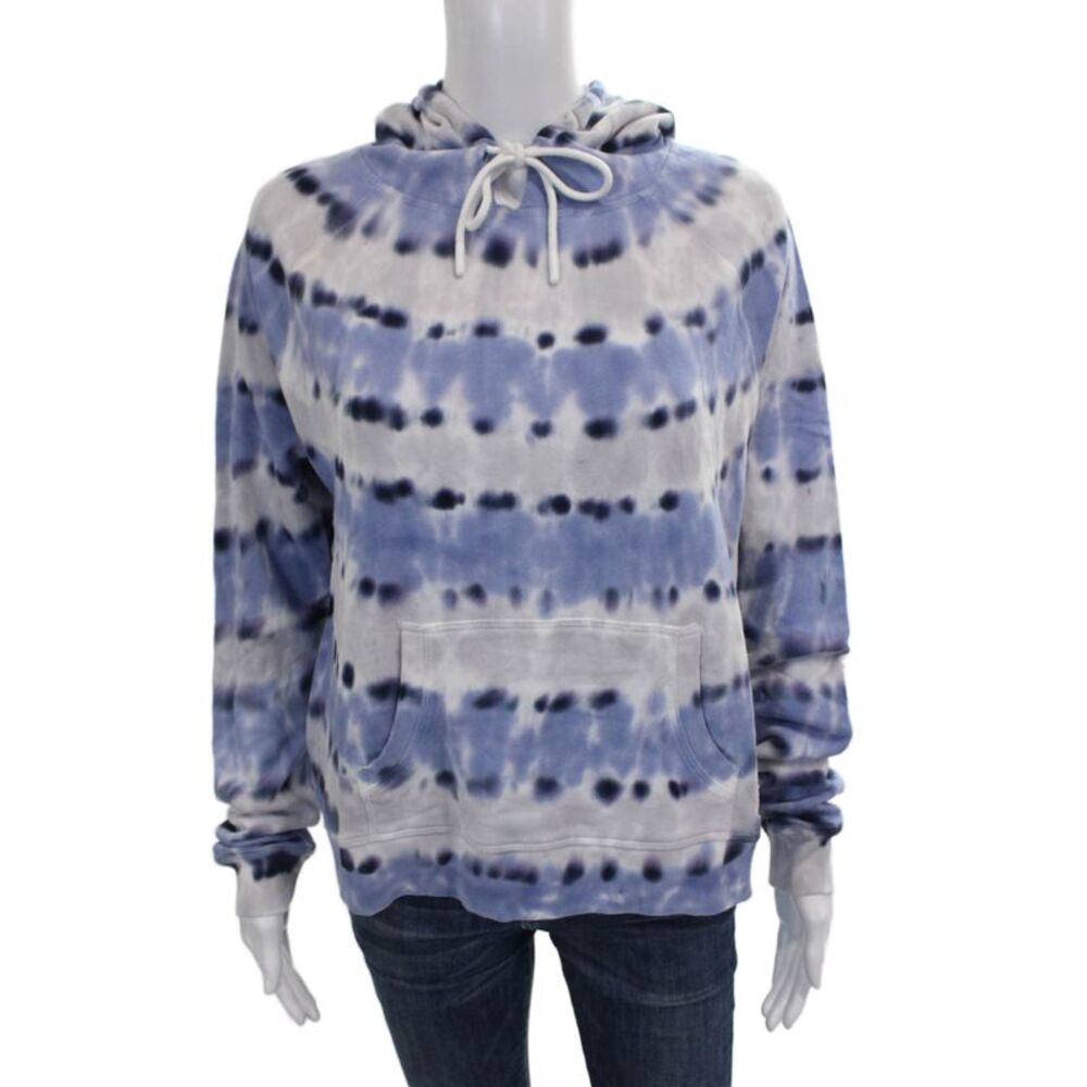 Leallo Womens Pullover Hoodie Batik Blue Cotton Long Sleeve Size M